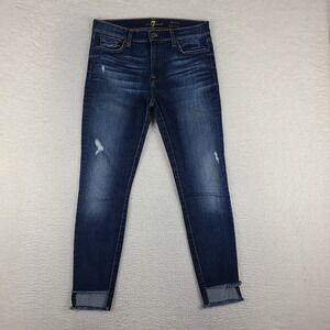 7 For All Mankind Jeans Womens 29 Blue The Ankle Skinny Distress Dark Wash Denim